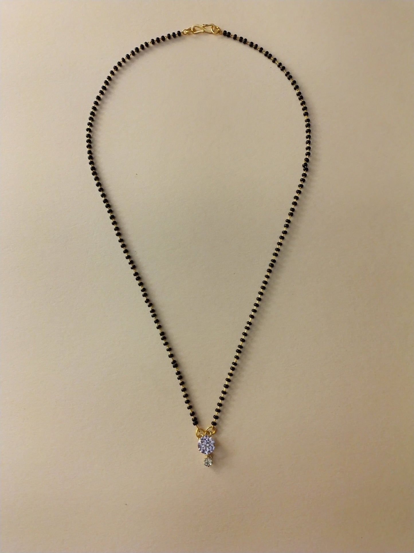Eternal Spark Mangalsutra – Dainty Black Bead Chain with Elegant Diamond Pendant for Women