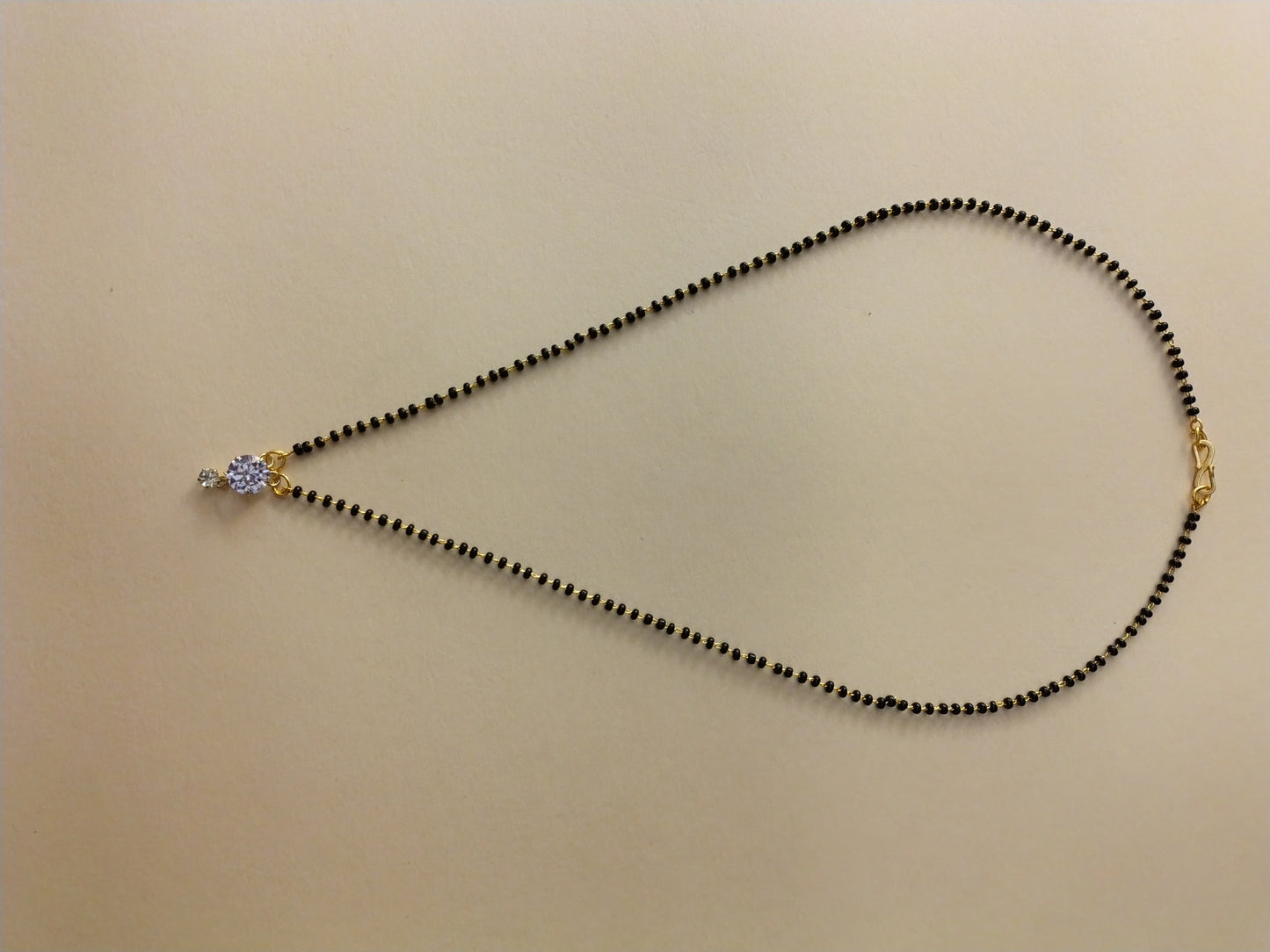Eternal Spark Mangalsutra – Dainty Black Bead Chain with Elegant Diamond Pendant for Women