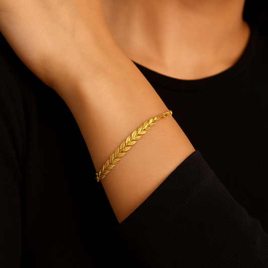 Elegant Leaf Link Gold Finish Bracelet