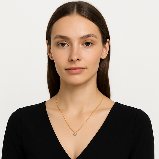 Solitaire Glow Necklace – Sleek Gold Chain with Sparkling Round Pendant for Women