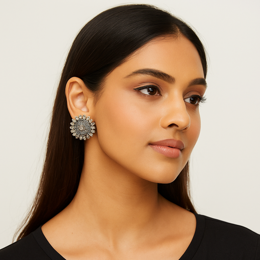 Vintage Tribal Oxidized Stud Earrings