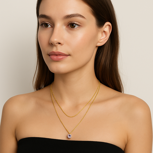Radiant Layers Necklace – Dual Chain Gold Necklace with Solitaire Pendant for Women