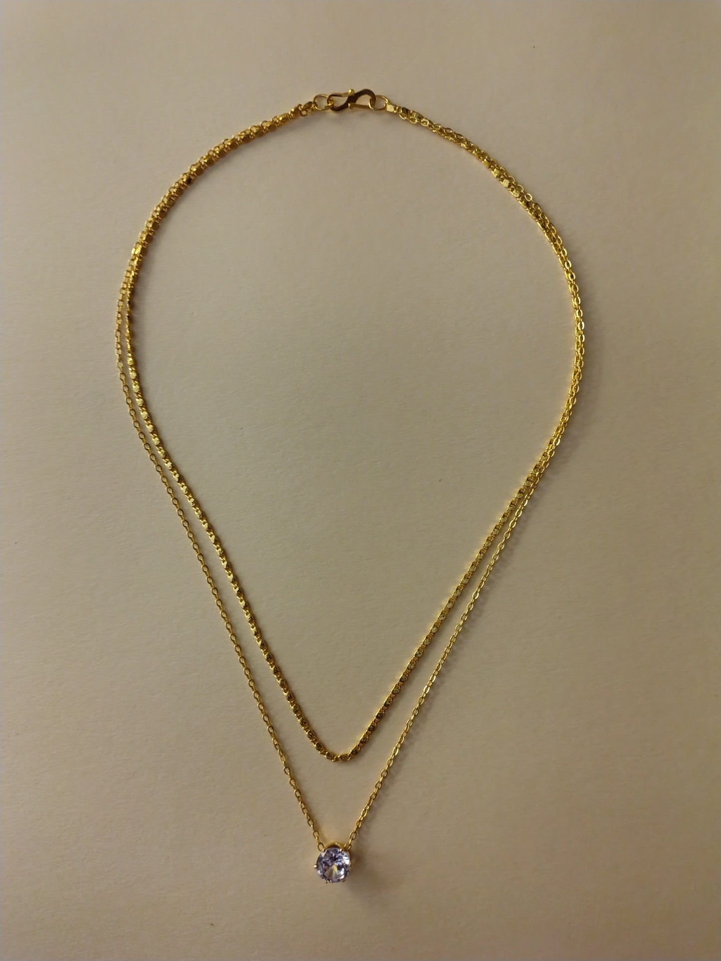 Radiant Layers Necklace – Dual Chain Gold Necklace with Solitaire Pendant for Women