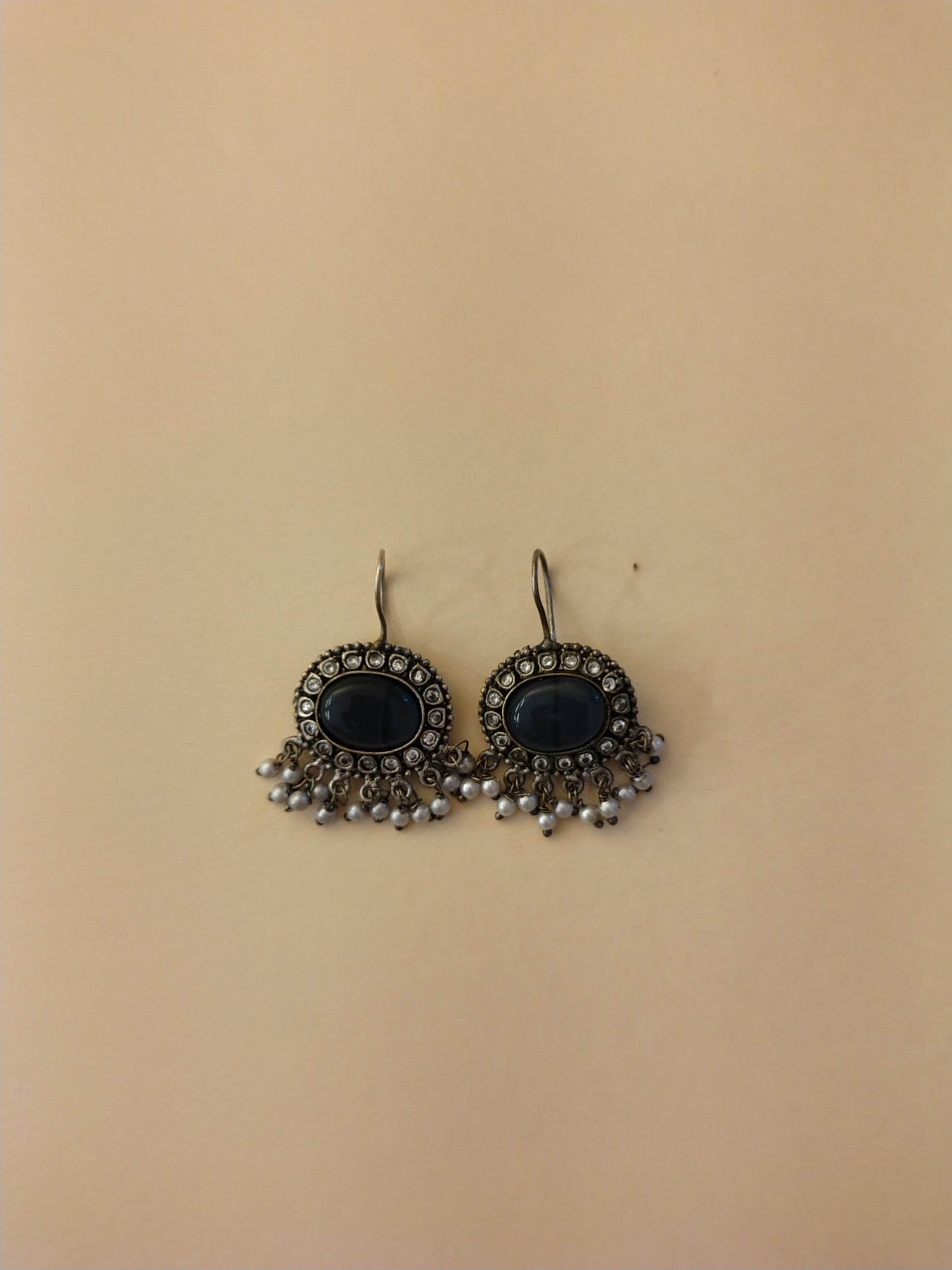 Traditional Red Kundan Earrings with Antique Silver Finish and Pearl Danglers