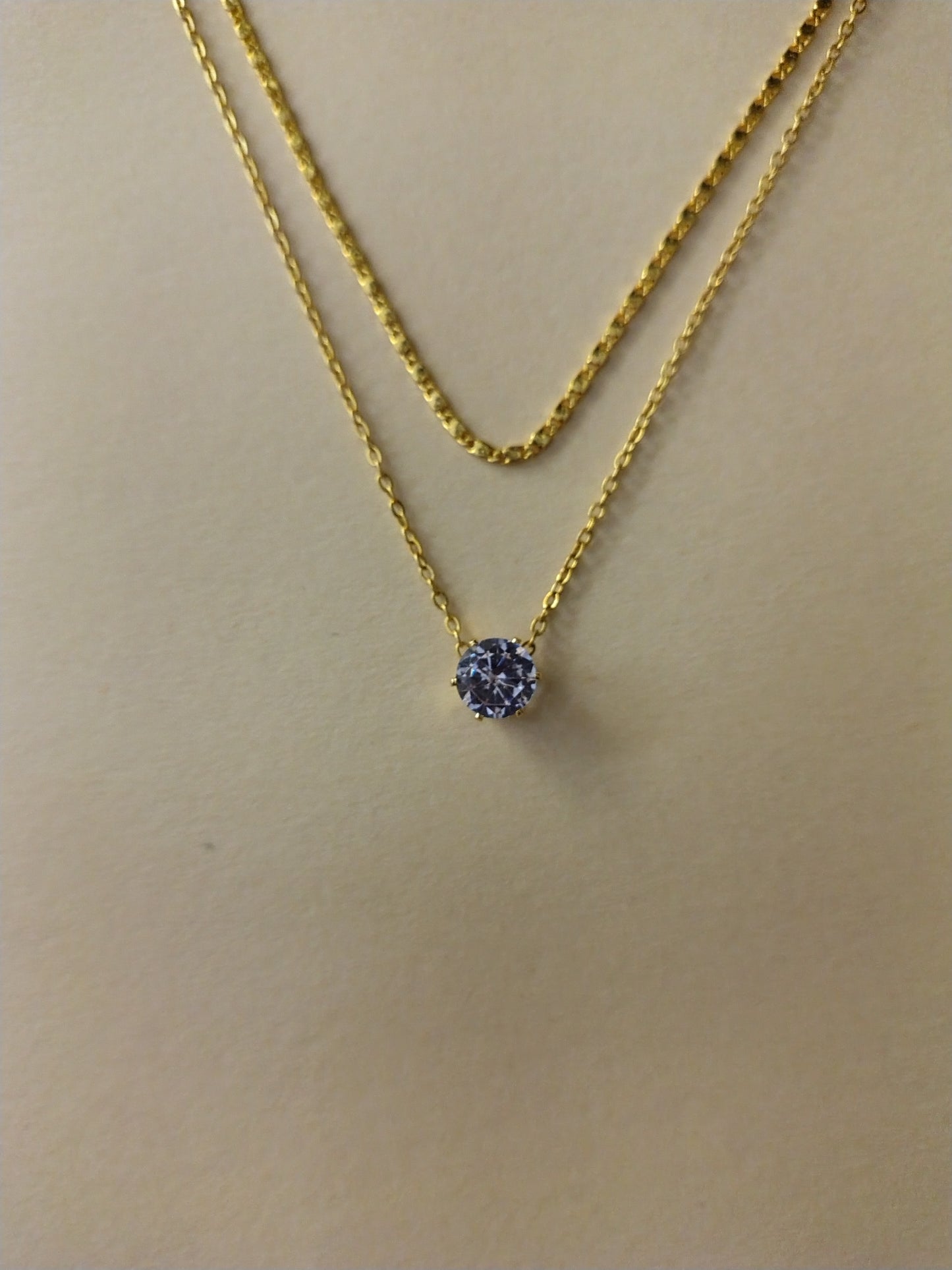 Radiant Layers Necklace – Dual Chain Gold Necklace with Solitaire Pendant for Women