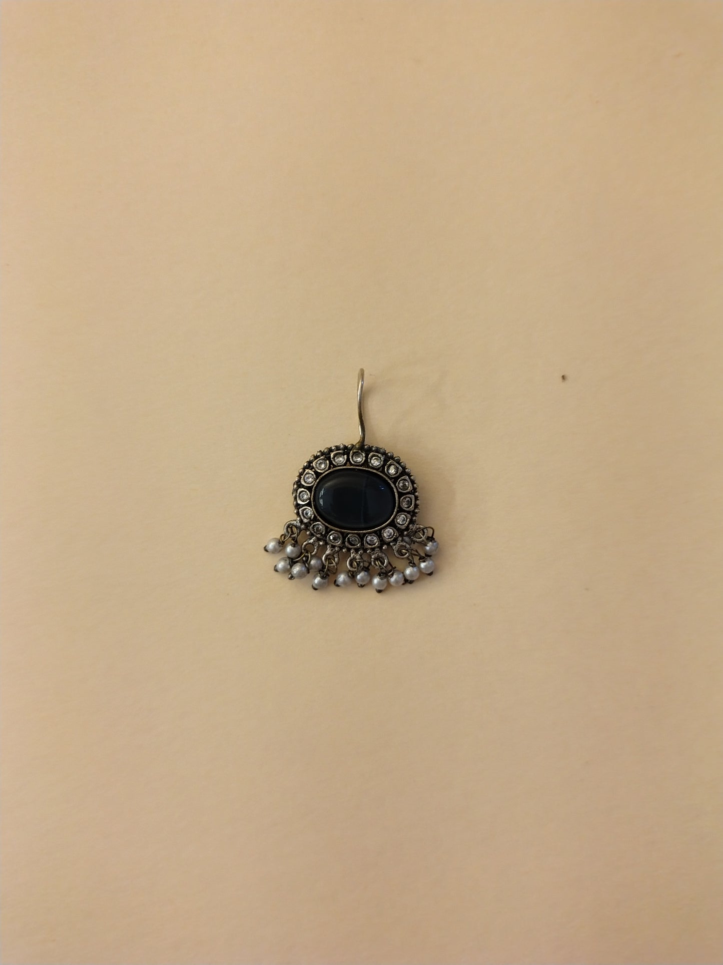 Traditional Red Kundan Earrings with Antique Silver Finish and Pearl Danglers